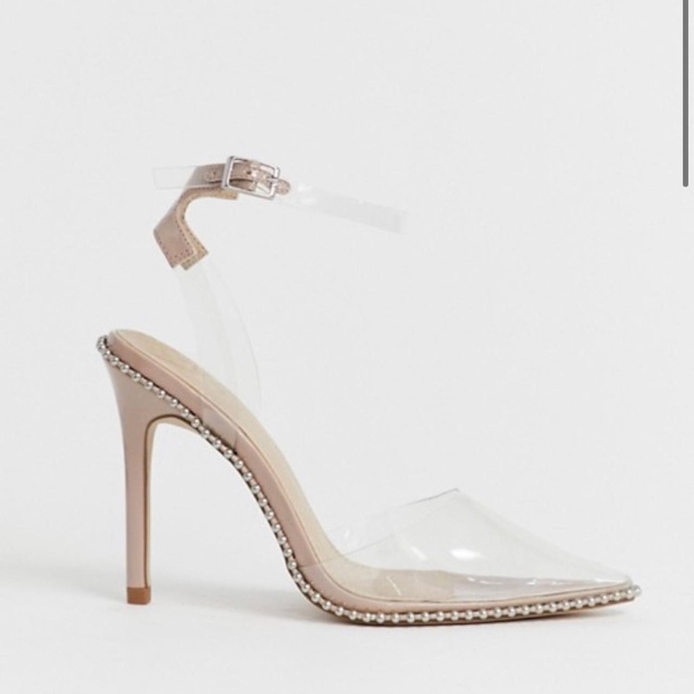 ASOS DESIGN Clear Perspex Heels Pixie Pointed Stud Pumps Size 11